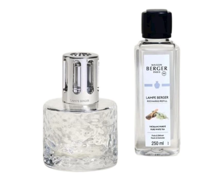 Cofanetto lampada catalitica Mirage Transparente con profumo 250 ml The Blanc Purete Maison Berger Paris