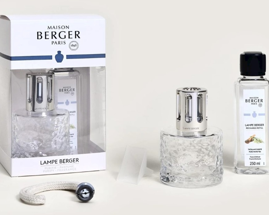 Cofanetto lampada catalitica Mirage Transparente con profumo 250 ml The Blanc Purete Maison Berger Paris