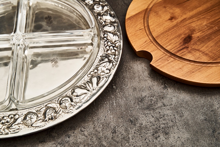 Vassoio rotondo per antipasti e formaggi argento 987 grammi usato ricondizionato Zanolli Vintage