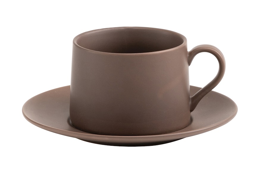 Tazza the con piattino Levante porcellana marrone Zafferano