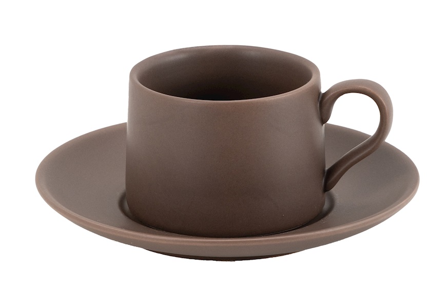 Tazza caffè con piattino Levante porcellana marrone Zafferano