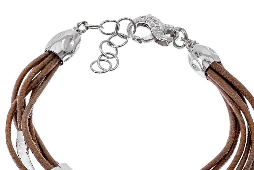 Bracciale Siwa argento con cordino multifilo mattone cerato e barrette martellate Selezione Zanolli