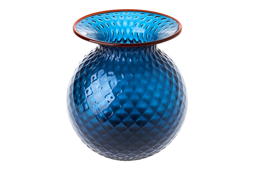 Vaso Fiori Balloton vetro di Murano orizzonte con filo rosso Venini