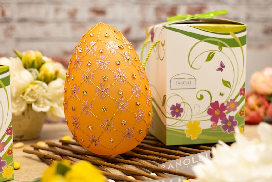 Idea Regalo Pasqua Uovo luminoso decorato arancio con luce LED Selezione Zanolli