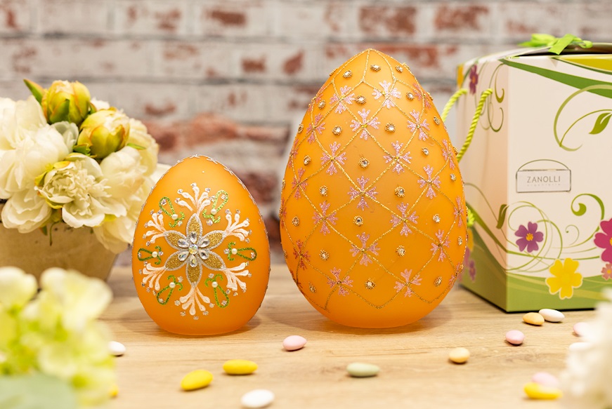 Idea Regalo Pasqua Uovo luminoso decorato arancio con luce LED Selezione Zanolli