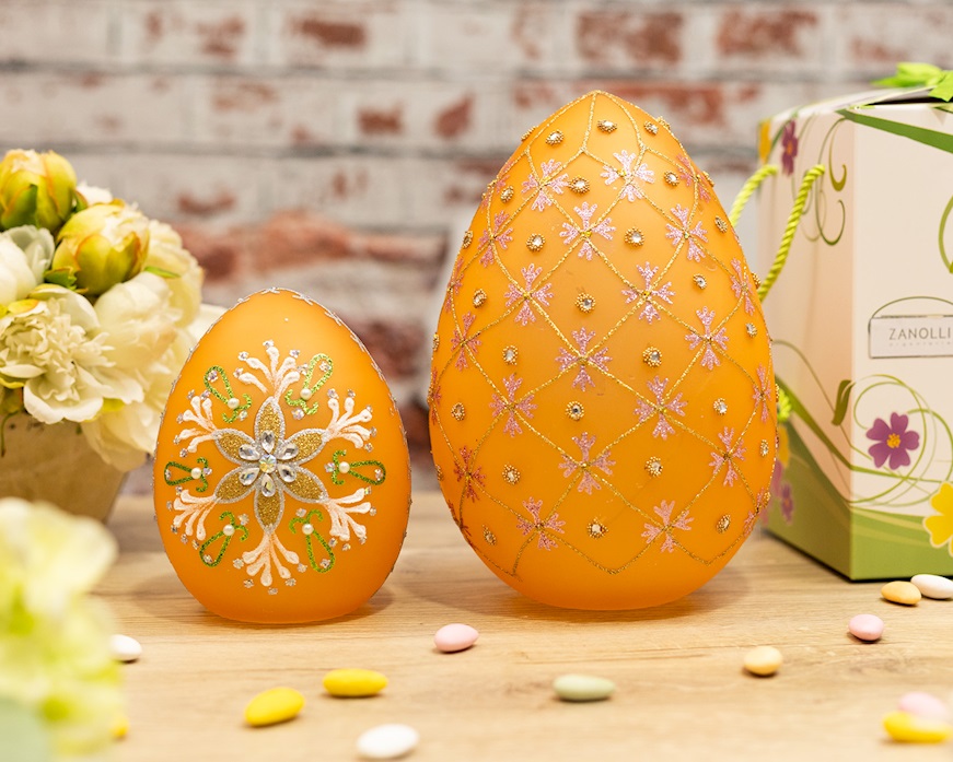 Idea regalo Pasqua Uovo luminoso decorato arancio con luce LED Selezione Zanolli