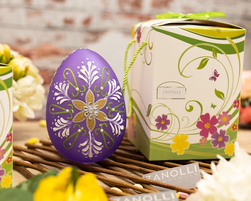 Idea regalo Pasqua Uovo luminoso decorato viola con luce LED Selezione Zanolli