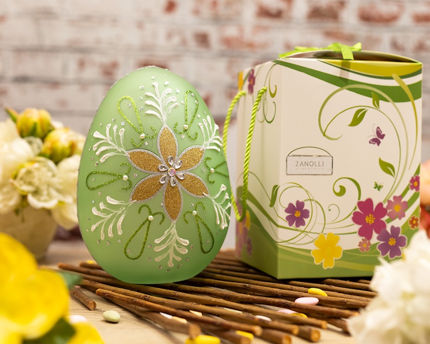 Idea regalo Pasqua Uovo luminoso decorato verde con luce LED Selezione Zanolli