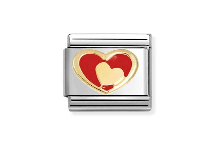 Cuore nel Cuore Rosso Composable acciaio oro e smalto Nomination