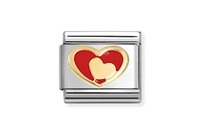 Cuore nel Cuore Rosso Composable acciaio oro e smalto Nomination