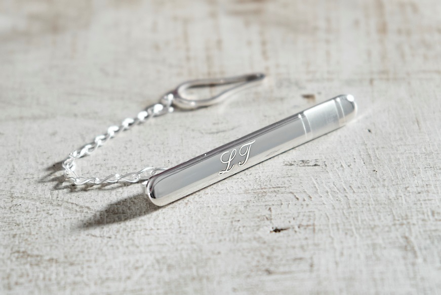 Fermacravatta argento con fascia satinata Selezione Zanolli