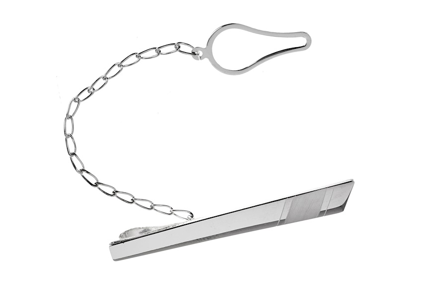 Fermacravatta Obliquo argento con fascia satinata Selezione Zanolli
