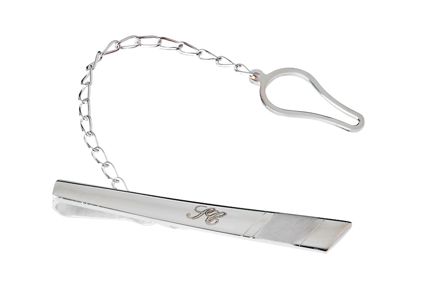 Fermacravatta Obliquo argento con fascia satinata Selezione Zanolli
