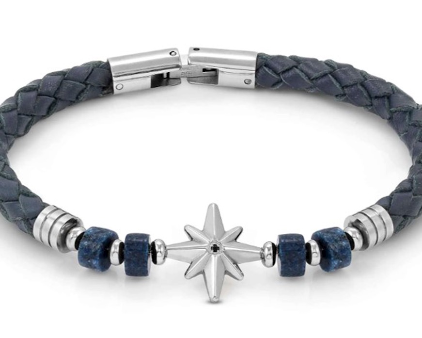 Bracciale uomo Atlante acciaio con rosa dei venti e sodalite Nomination