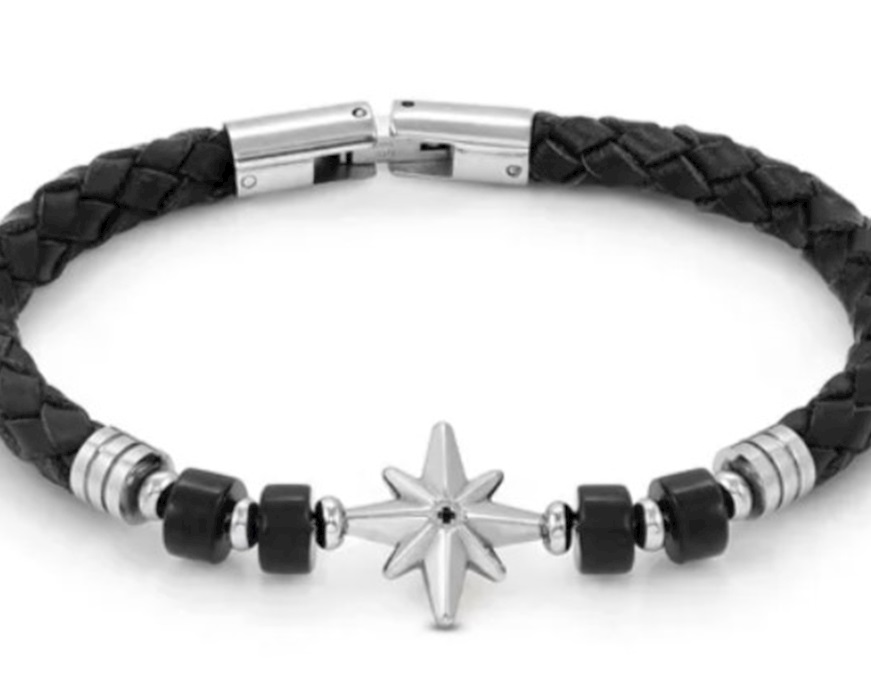 Bracciale uomo Atlante acciaio con rosa dei venti e agata nera Nomination