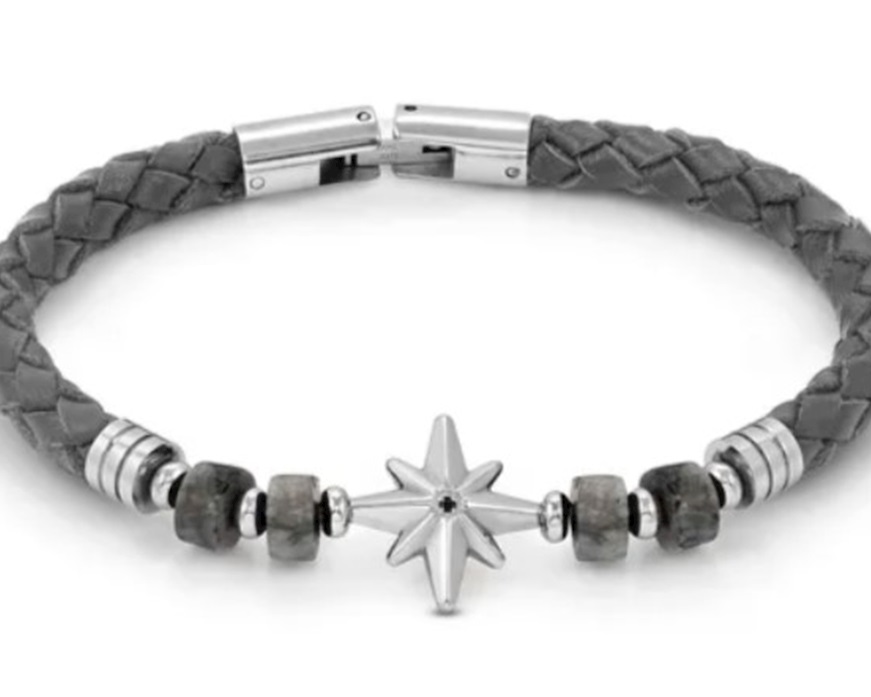 Bracciale uomo Atlante acciaio con rosa dei venti e diaspro grigio Nomination