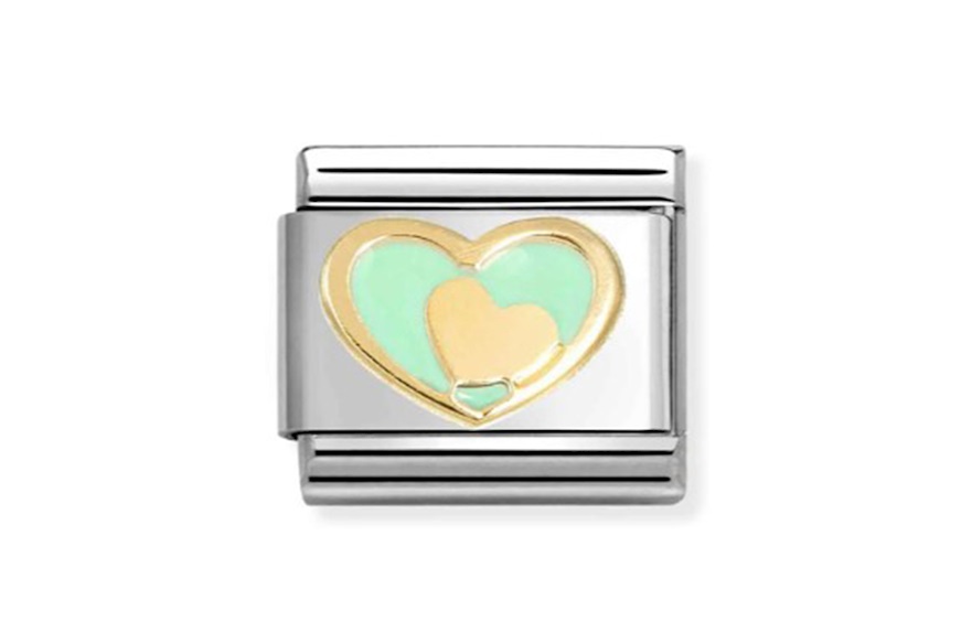Cuore nel Cuore Verde Pastello Composable acciaio oro e smalto Nomination