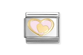 Cuore nel Cuore Rosa Pastello Composable acciaio oro e smalto Nomination