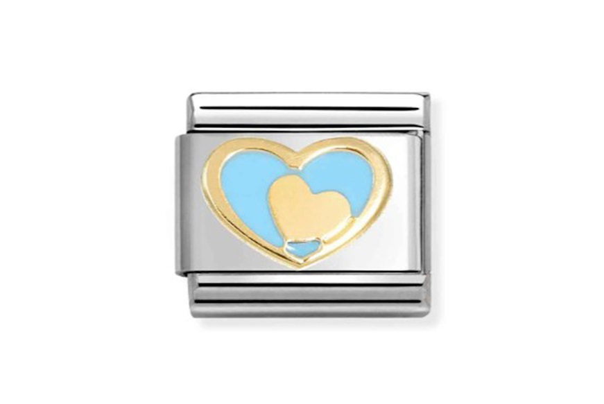 Cuore nel Cuore Azzurro Pastello Composable acciaio oro e smalto Nomination