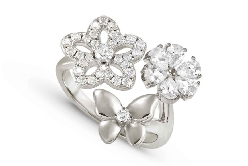 Anello Sweet Madame argento Fiori e Farfalla Bianchi Nomination