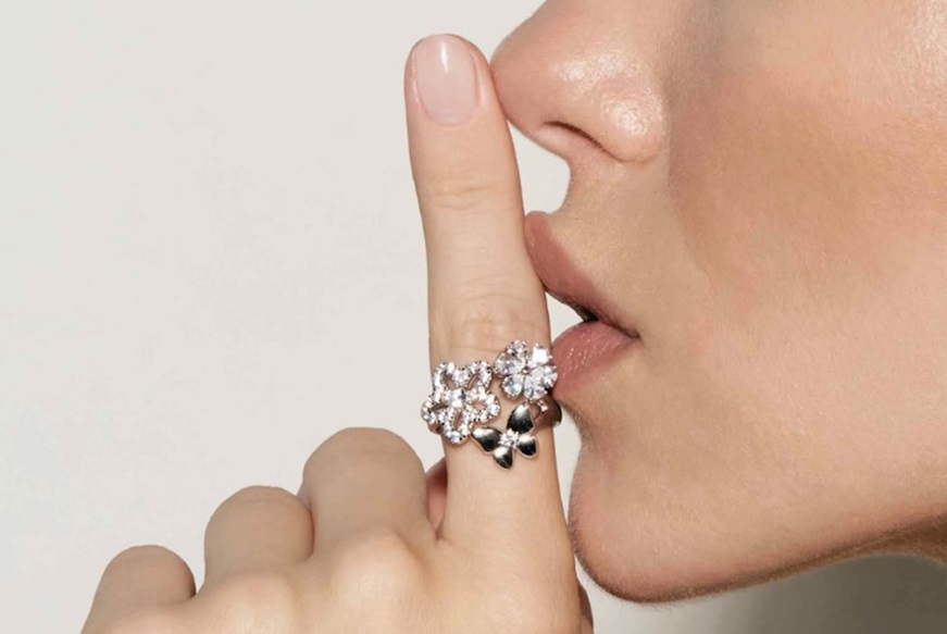 Anello Sweet Madame argento Fiori e Farfalla Bianchi Nomination