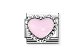 Cuore Bombato Rosa Composable acciaio argento e smalto Nomination