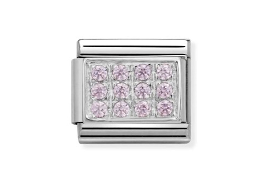 Pink Composable steel silver and cubic zirconia pavè Nomination
