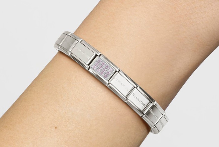 Pink Composable steel silver and cubic zirconia pavè Nomination