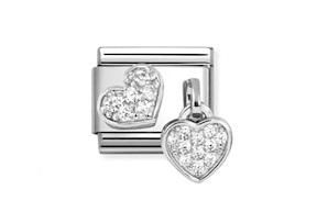 Cuore Composable acciaio argento e zirconi Nomination
