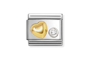 Cuore Composable acciaio oro e zircone Nomination
