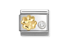 Quadrifoglio Composable acciaio oro e zircone Nomination
