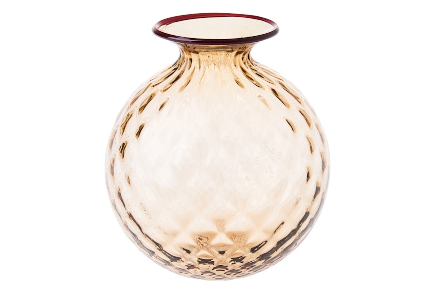 Vase Monofiore Balloton Murano glass moka with red ring Venini