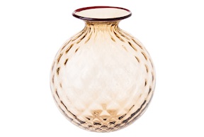 Vaso Monofiore Balloton vetro di Murano moka con filo rosso Venini
