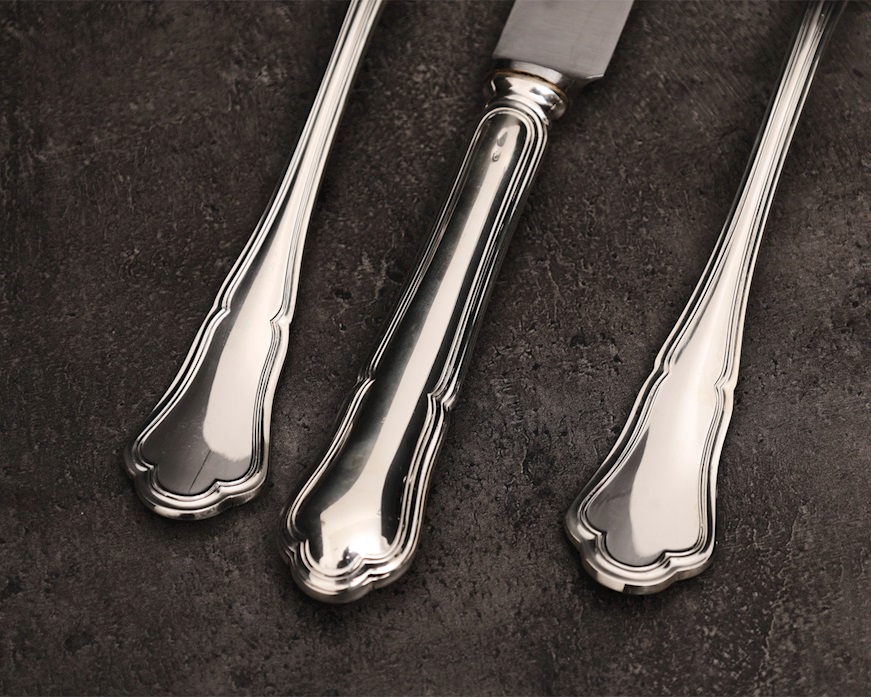 Servizio posate argento 3379 grammi 60 pezzi in stile Barocchino usato ricondizionato Zanolli Vintage