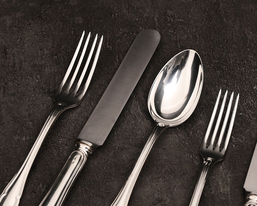 Servizio posate argento 3379 grammi 60 pezzi in stile Barocchino usato ricondizionato Zanolli Vintage