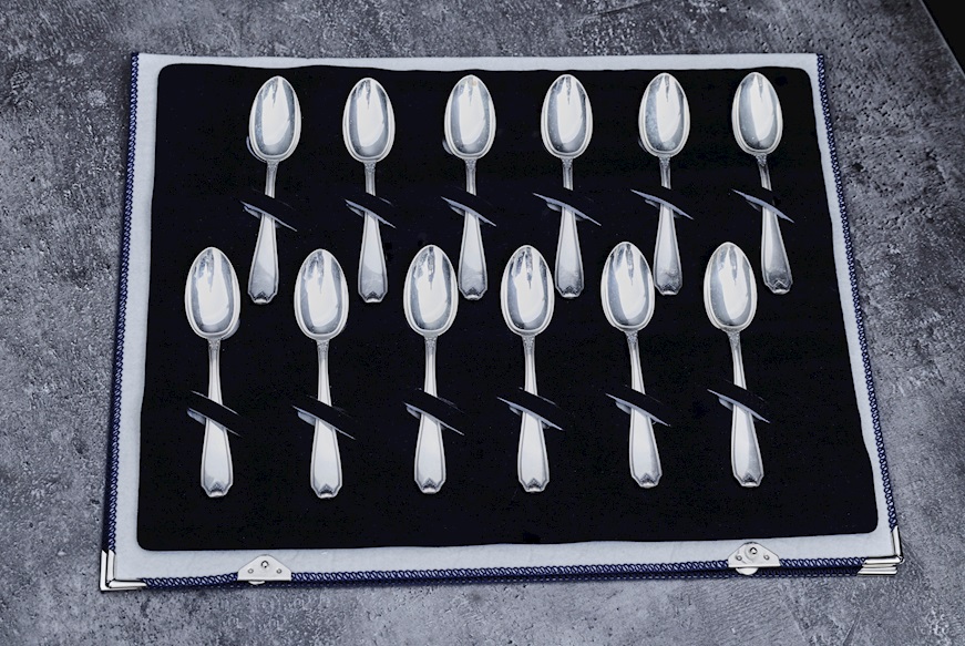 Set cucchiaini caffè argento 152 grammi 12 pezzi con fogliolina usato ricondizionato Zanolli Vintage