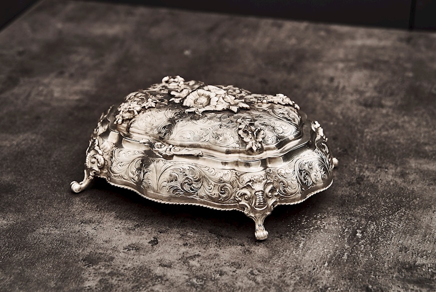 Scatola portagioie stile Barocchino argento 661 grammi usato ricondizionato Zanolli Vintage