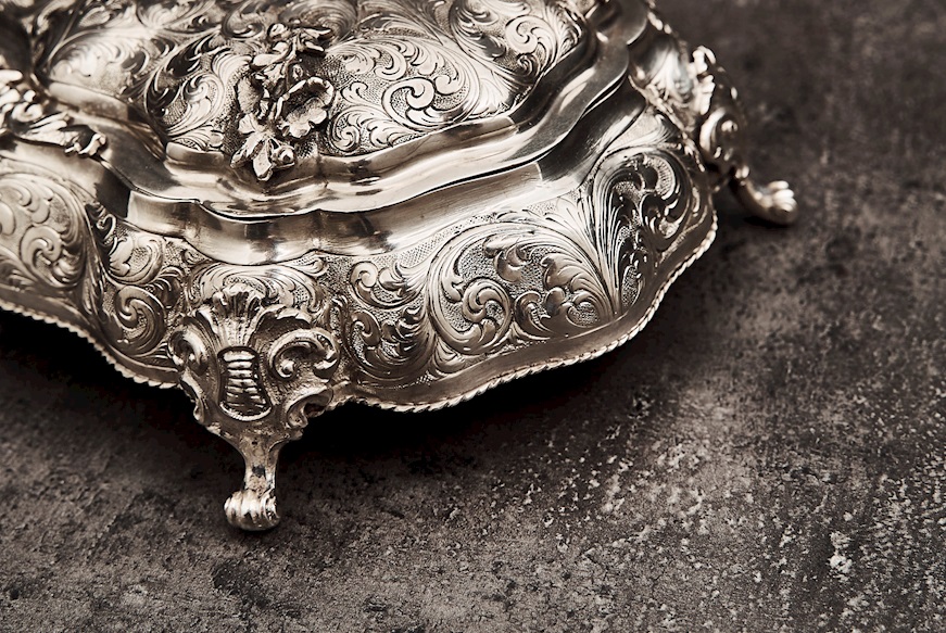 Scatola portagioie stile Barocchino argento 661 grammi usato ricondizionato Zanolli Vintage