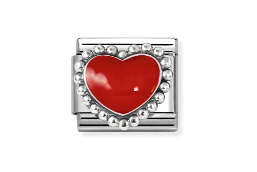 Red Bold Heart Composable steel silver and enamel Nomination