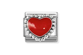 Cuore Bombato Rosso Composable acciaio argento e smalto Nomination