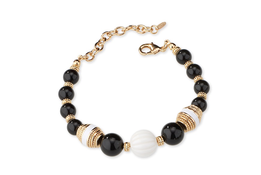 Bracelet brass with black agate and white polymer Sovrani
