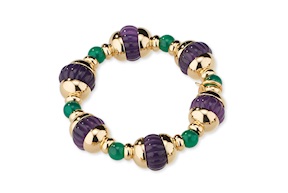 Bracciale ottone dorato quarzo verde e polimero viola Sovrani