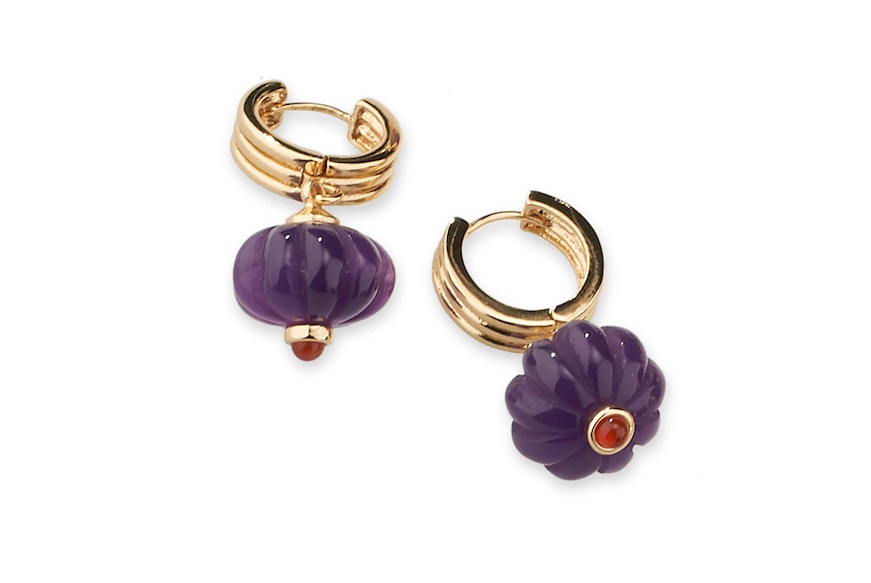Earrings brass with green quartz and violet polymer Sovrani