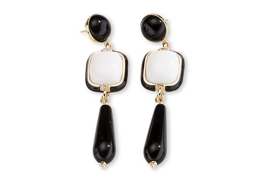 Earrings brass with white and black agate black enamel and zircons Sovrani