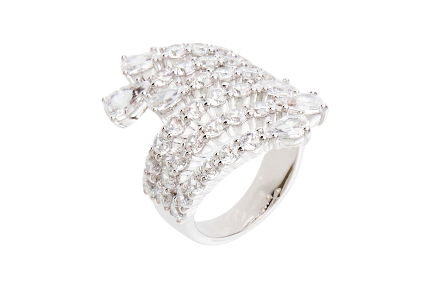 Ring brass in rhodium-plated brass and zirconia Sovrani