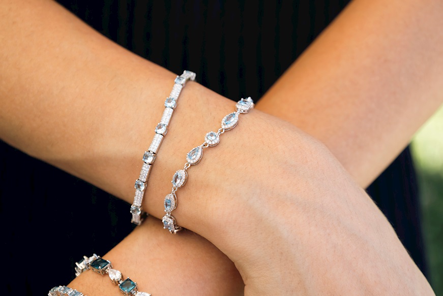 Bracciale argento con zirconi acquamarina e bianchi Sovrani
