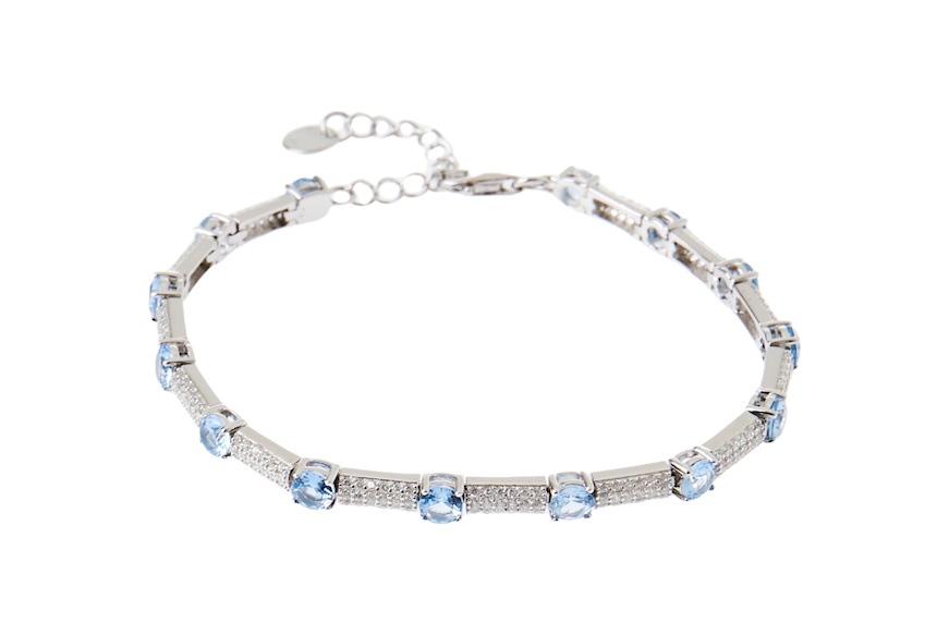 Bracciale argento con zirconi acquamarina e bianchi Sovrani