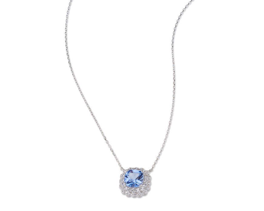 Necklace silver with aquamarine and white zircons Sovrani