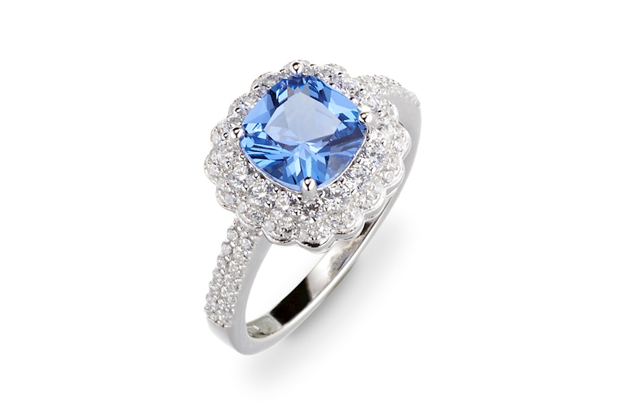 Ring silver with aquamarine and white zircons Sovrani