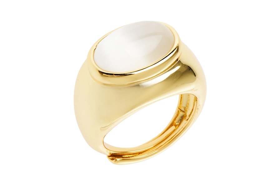 Ring brass gold finish with mother of pearl cat's eye Sovrani